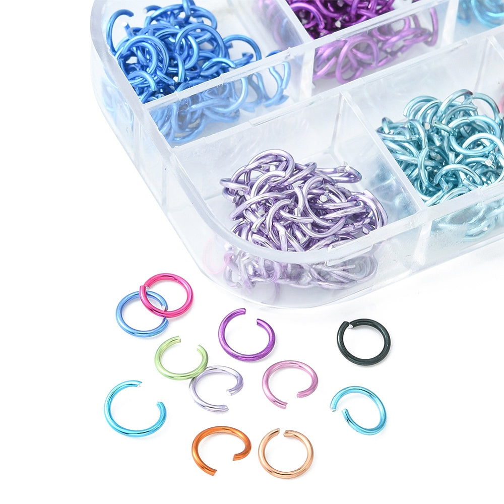 600pcs multicoloured 6mm aluminium open jump rings, 12 colours.