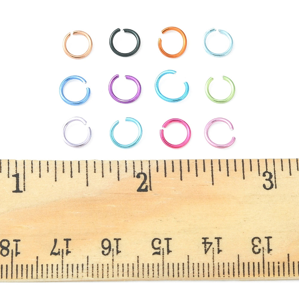 600pcs multicoloured 6mm aluminium open jump rings, 12 colours.