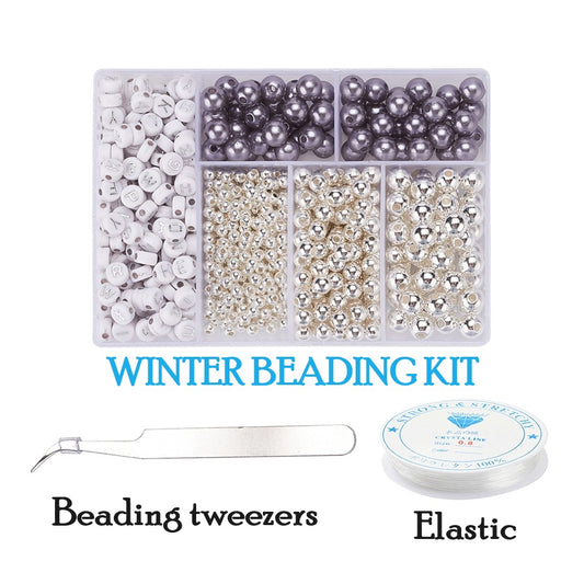 Winter bracelet / necklace making kit - 710pcs beads, tweezers, reel of elastic