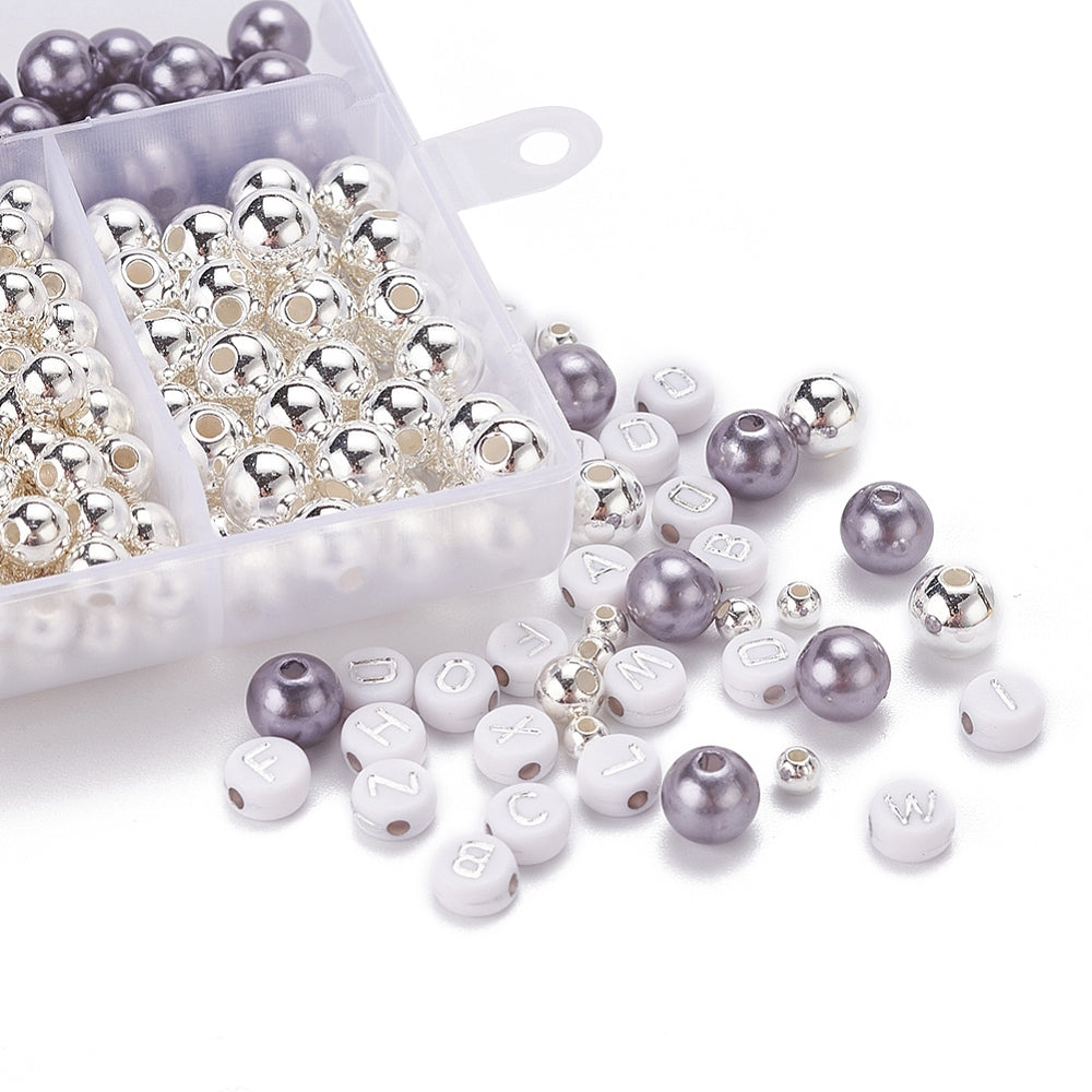 Winter bracelet / necklace making kit - 710pcs beads, tweezers, reel of elastic