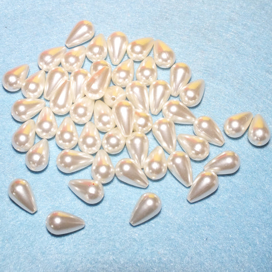 50pcs pearl teardrop beads, soft ivory cream 16x10mm
