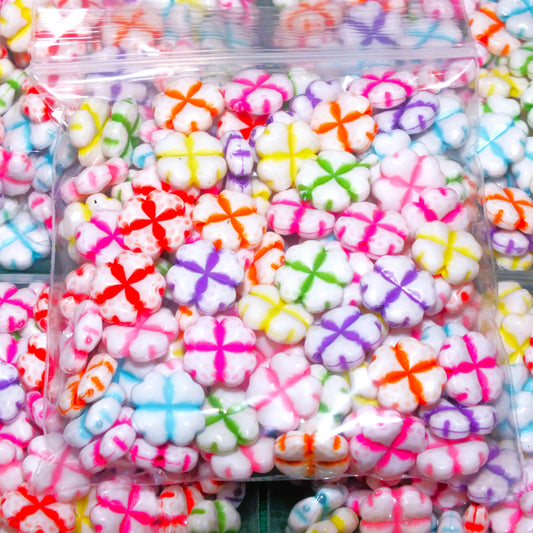 100pcs flower beads, mixed pastel colours, 11mm