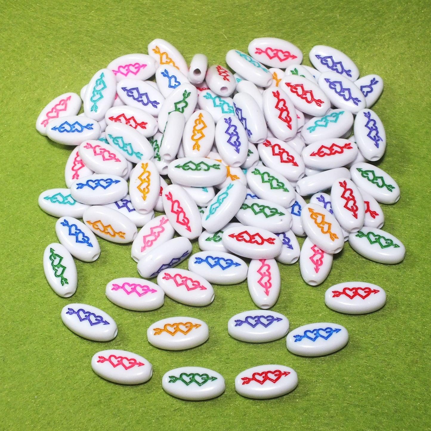 50pcs flat oval two heart & arrow beads, 17.5mm x 10mm mixed