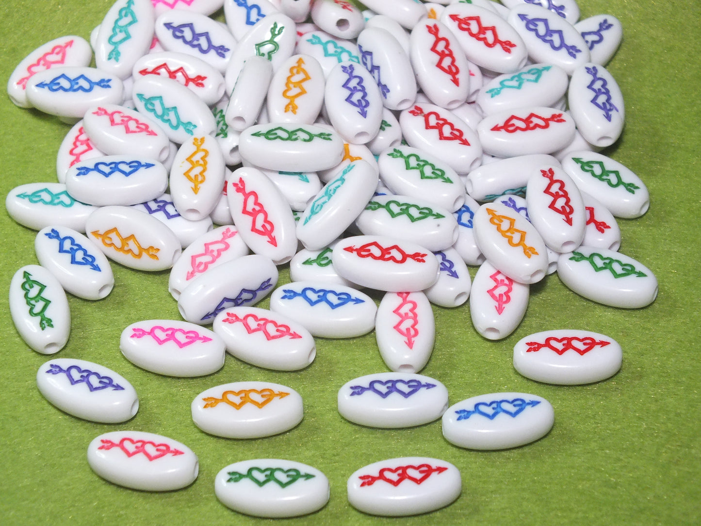 50pcs flat oval two heart & arrow beads, 17.5mm x 10mm mixed