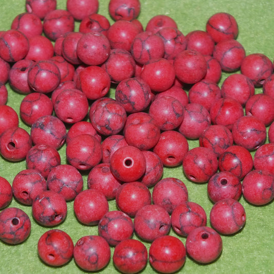 100pcs red 8mm synthetic turquoise effect beads