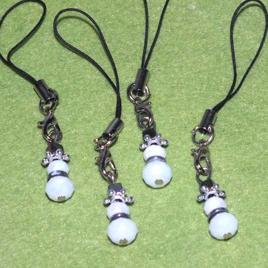 6pcs handmade Snowman dangle charms on lanyards, faceted electroplated glass.