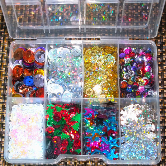 Christmas sequins, mixed box of toppers / embellishments for all sorts of crafts!