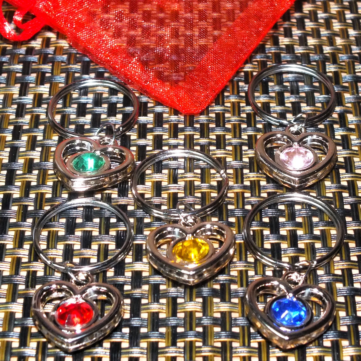5pcs - 11pcs Handmade heart keyrings with rhinestone