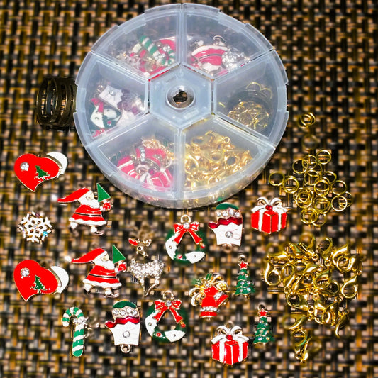 Festive DIY dangle charm box - enamel Christmas charms, clasps, jump rings, jump ring tool