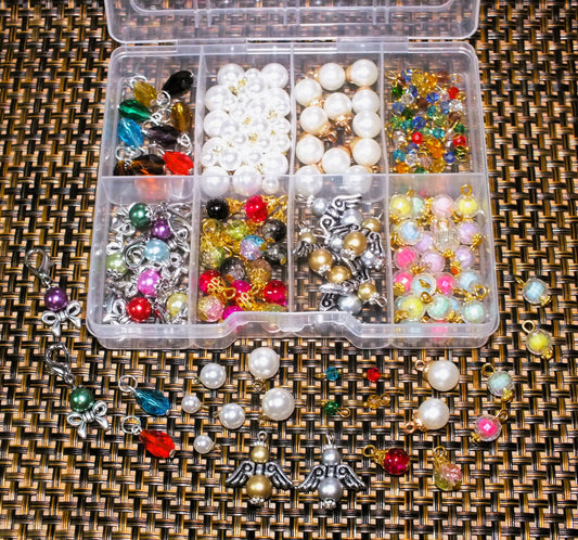 150pcs festive charms / connector box - includes handmade angels, baubles & more