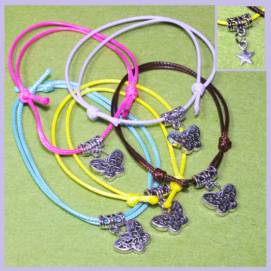 Adjustable multicoloured friendship charm bracelets, packs of 5 / 10 / 20 / 30