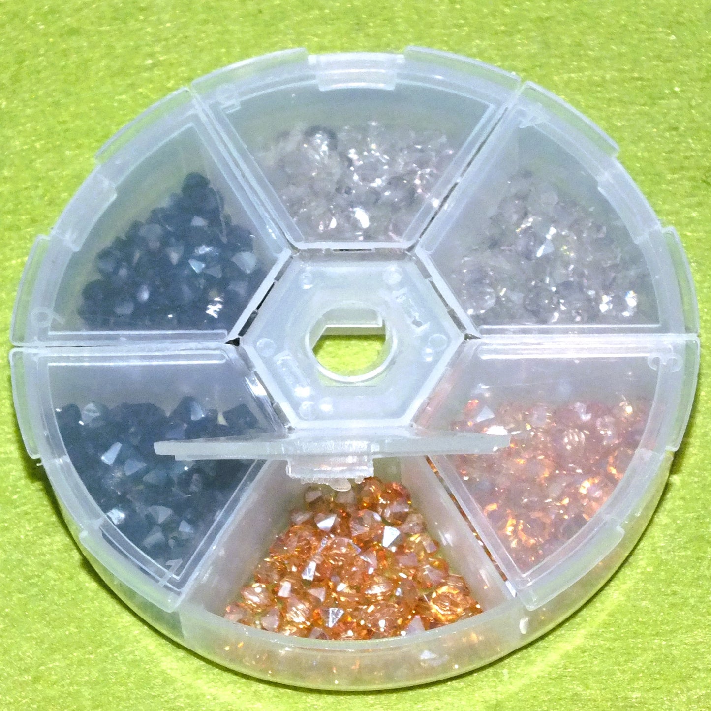 360pcs diamond shape 4mm faceted glass beads, black / orange / light grey