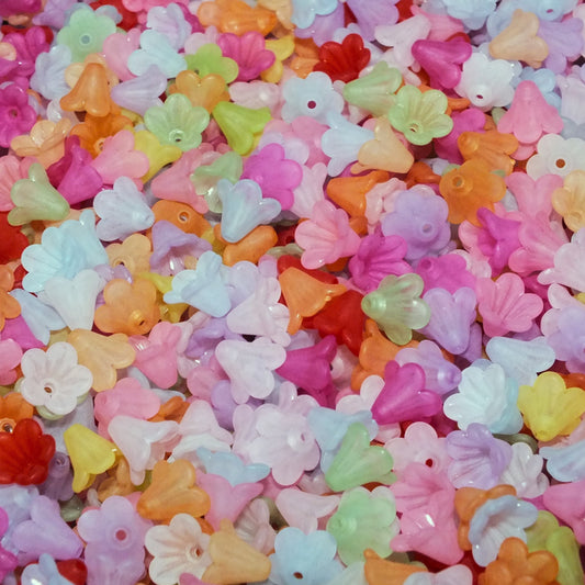 Mixed 13.5mm frosted acrylic lucite trumpet flower beads, 100pcs - 1,000pcs