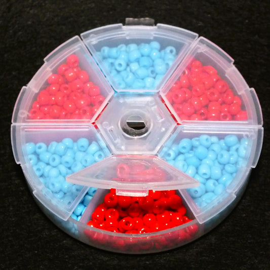 4mm opaque red & blue seed bead selection box