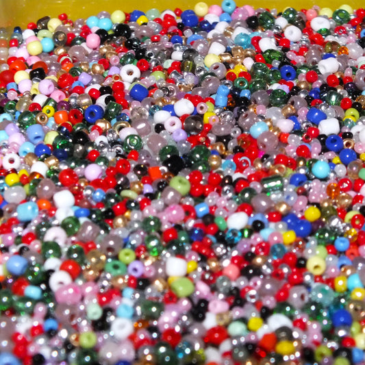 2~4.5mm x 1~5mm random mix glass seed beads, 50g - 1kg - a mixture of opaque, translucent, pearlised, silver lined