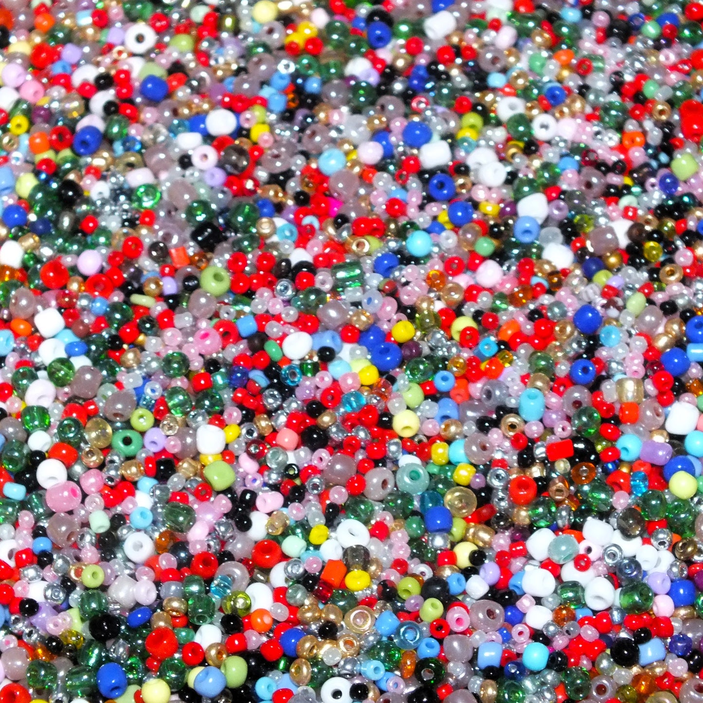 2~4.5mm x 1~5mm random mix glass seed beads, 50g - 1kg - a mixture of opaque, translucent, pearlised, silver lined