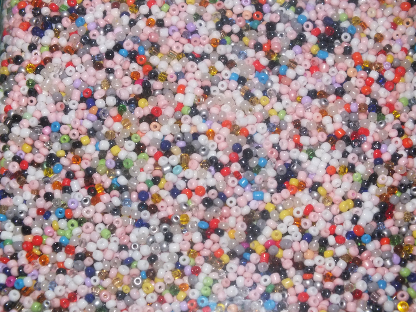 3mm x 2mm random mix glass seed beads, 50g - 1kg - a mixture of opaque, translucent, silver lined, pearlised etc., all colours!