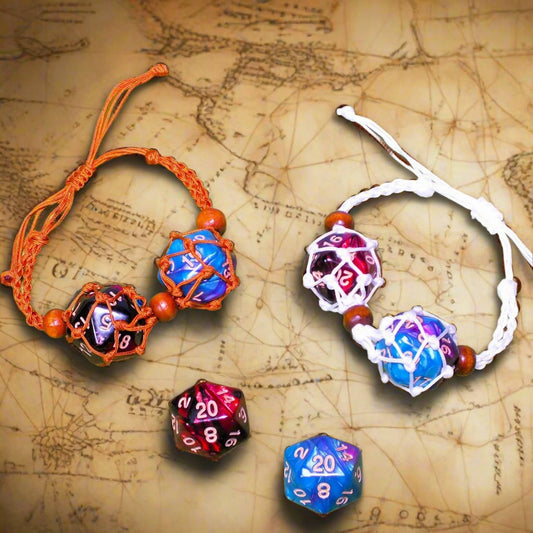 Wearable DICE BRACELET with two removable d20 dice - a handy way to bring your spares!