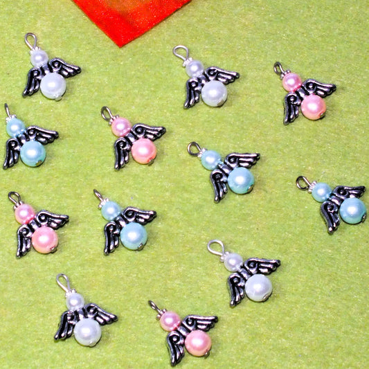 12pcs-50pcs Large pearl angel charms - white, baby pink, baby blue