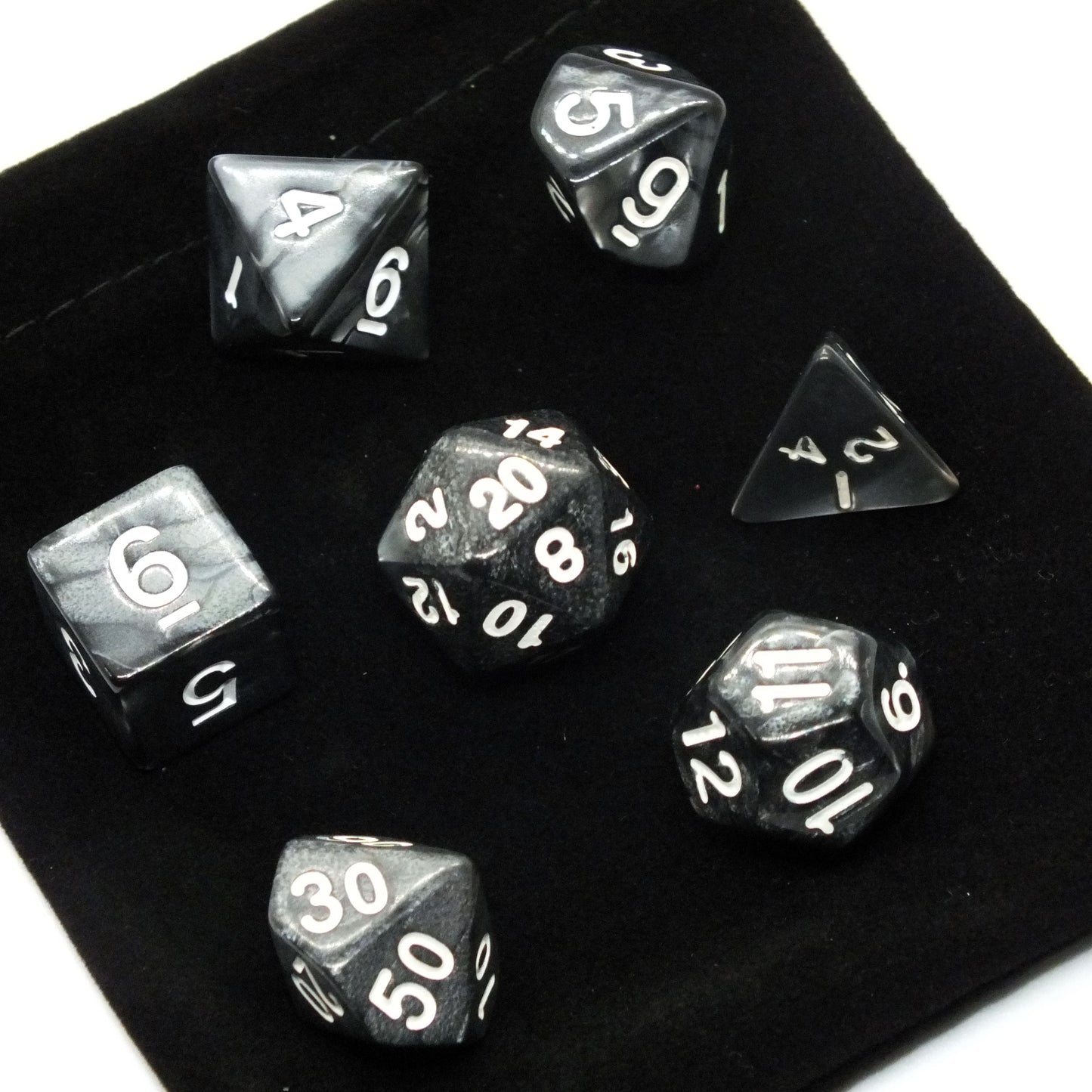 Reduced to clear - Polyhedral dice sets, 7 dice + velvet bag (2 styles available)