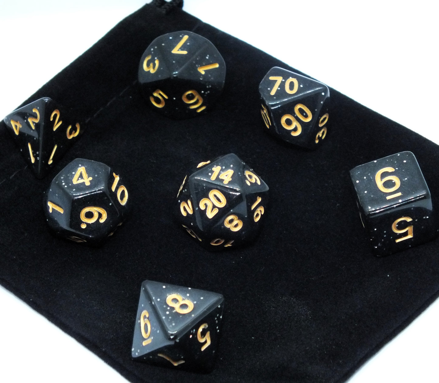 Reduced to clear - Polyhedral dice sets, 7 dice + velvet bag (2 styles available)