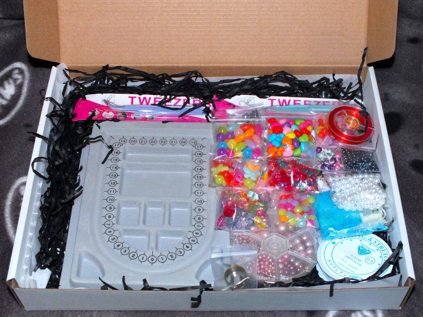 Starter Beading Gift Set - a lovely big gift set that includes tools, bead tray, beads, charms, clasps & rings, elastic, full instructions & more