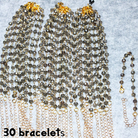 30 handmade faceted grey glass bead chain bracelets - job lot of friendship bracelets