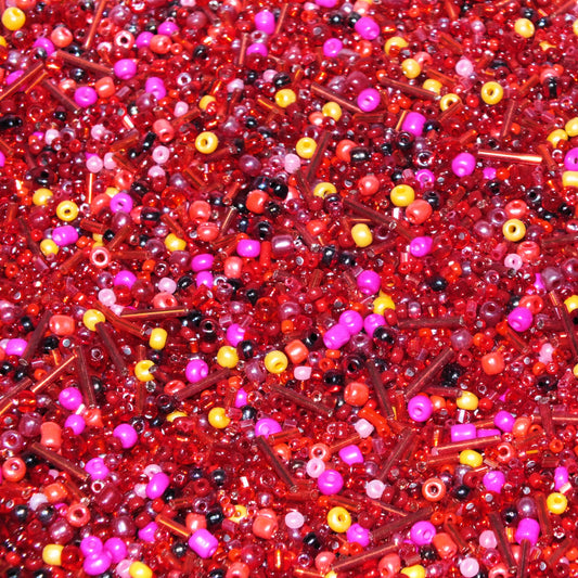 50g - 1kg Seed & bugle mixes - BERRY mix, 1mm~7mm glass beads - red, pink + more