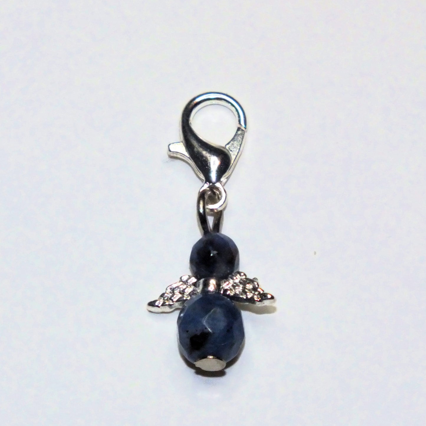 Handmade natural gemstone Guardian Angel charms on clasps - Sodalite, Rose Quartz, Howlite, Bloodstone, Wood Lace Stone, Chinese Jade