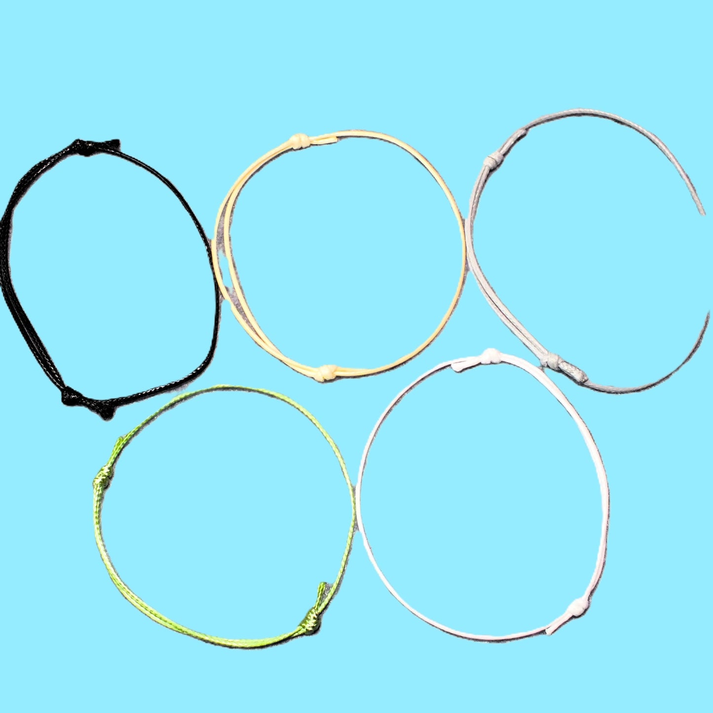 5 - 100 simple adjustable cord friendship bracelets, neutral mixed colours