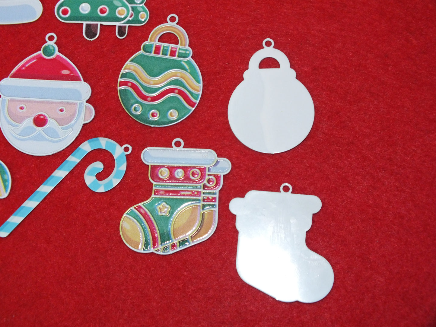 26pcs Christmas Mix Printed Metal Charms, Xmas Pendants - very slim