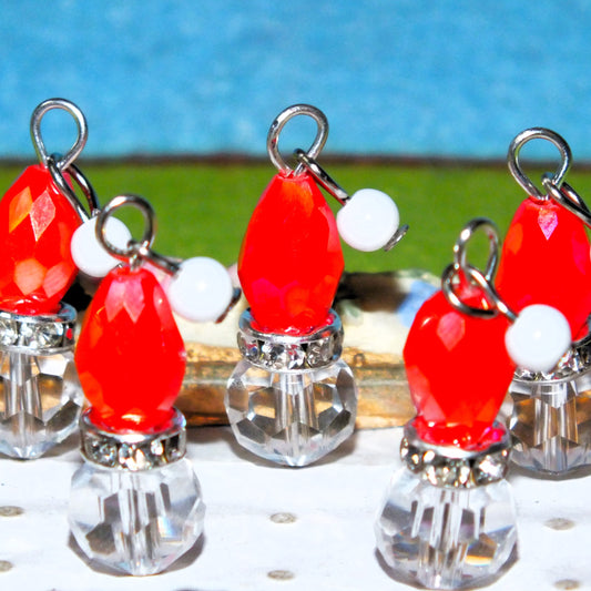 6pcs Handmade Glass Santa Hat Charms With Bobble