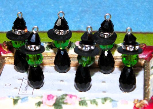 6pcs handmade WITCH charms, halloween glass pendants