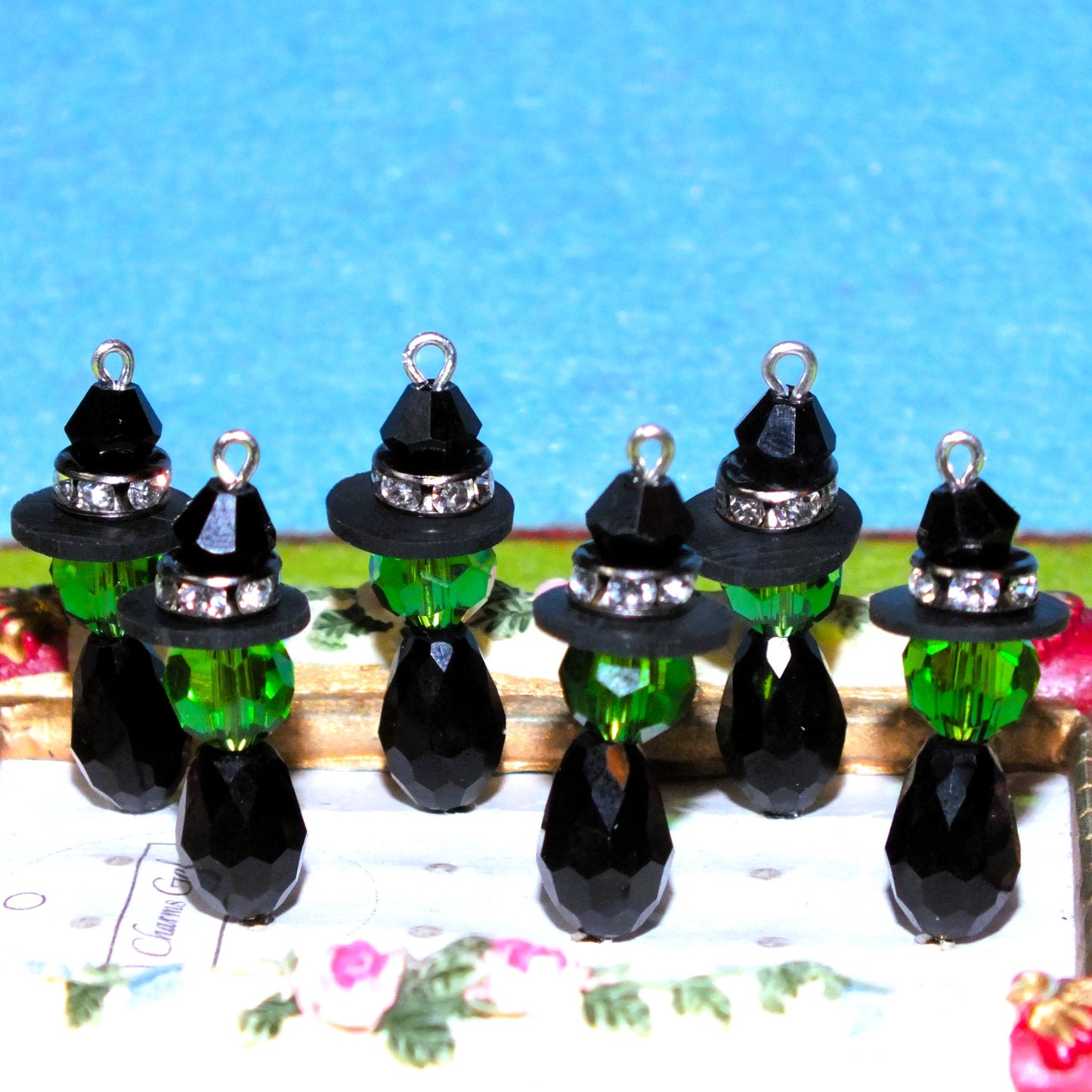 6pcs handmade WITCH charms, halloween glass pendants