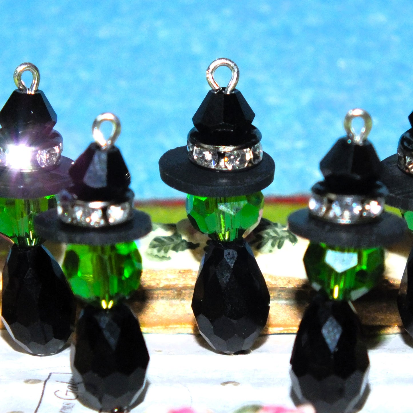 6pcs handmade WITCH charms, halloween glass pendants
