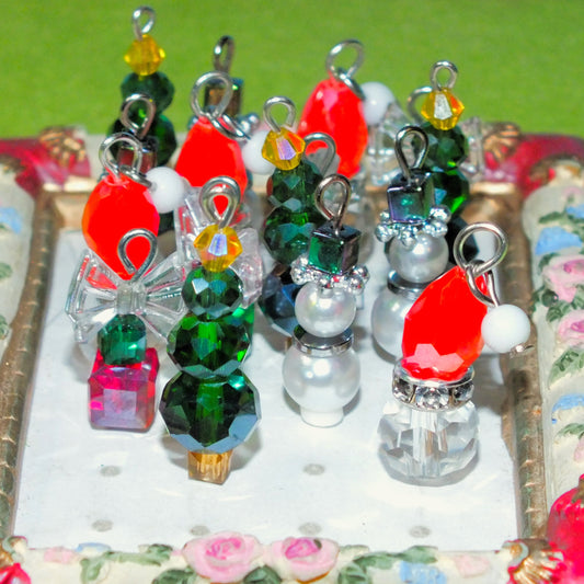 16pcs Mix Handmade Christmas Charms - Tree Presents Santa Snowman glass & acrylic