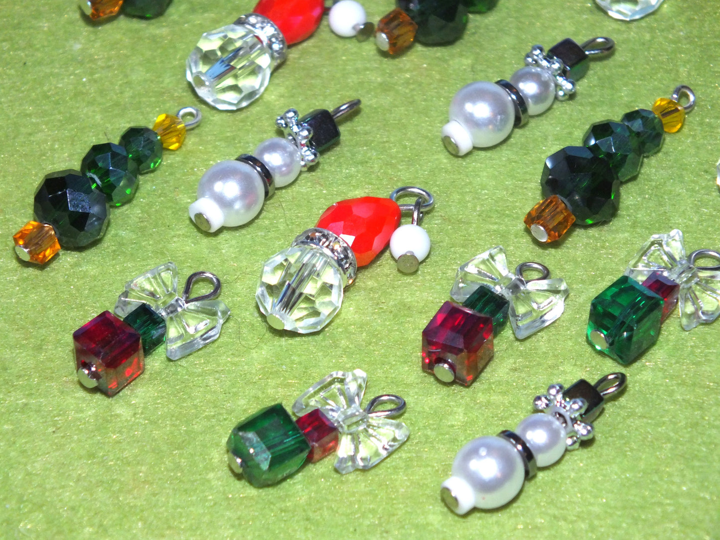 16pcs Mix Handmade Christmas Charms - Tree Presents Santa Snowman glass & acrylic