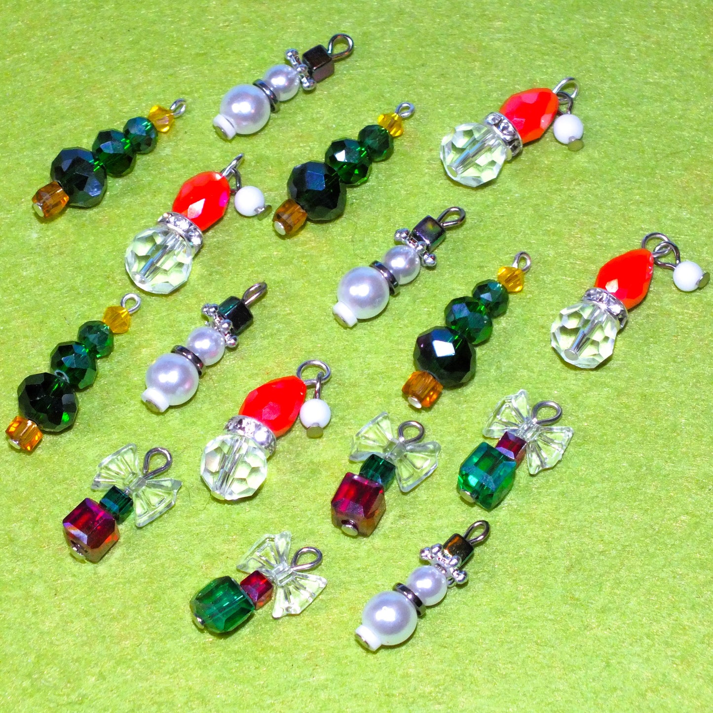 16pcs Mix Handmade Christmas Charms - Tree Presents Santa Snowman glass & acrylic