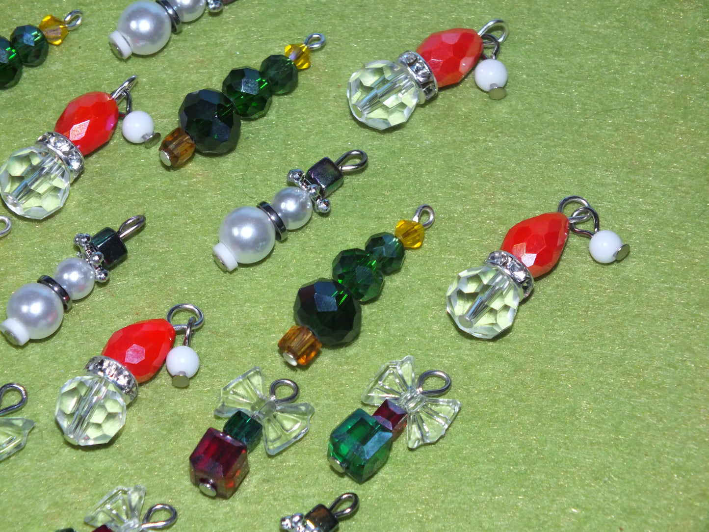 16pcs Mix Handmade Christmas Charms - Tree Presents Santa Snowman glass & acrylic