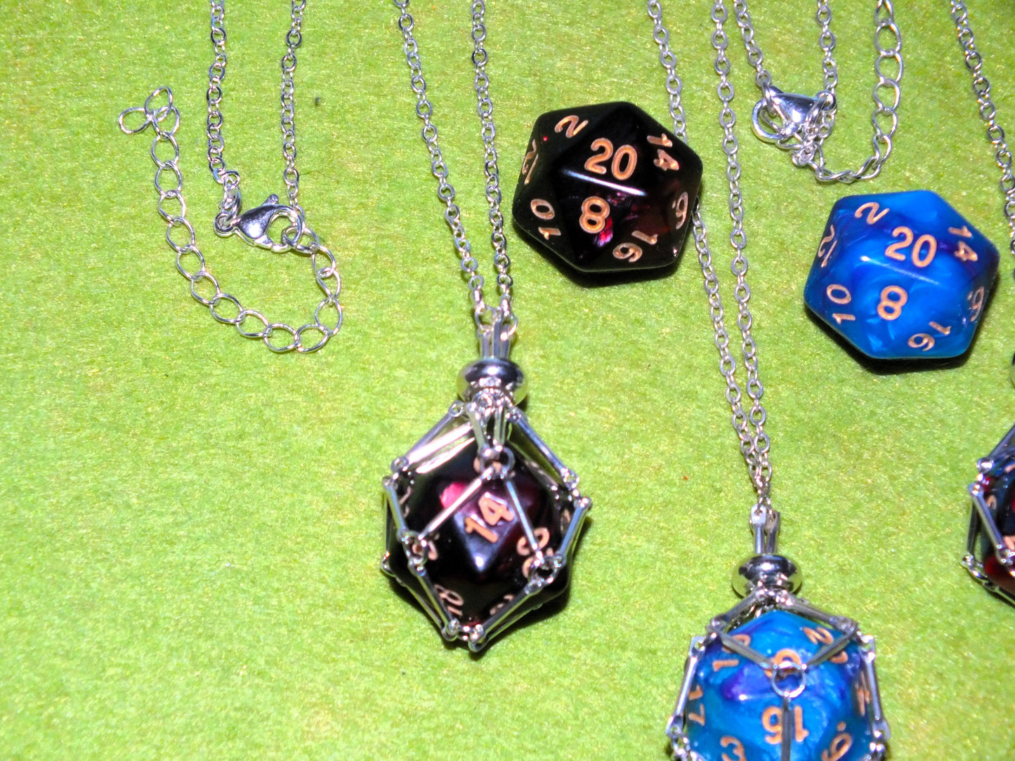Wearable silver tone chain DICE JAIL plus d20 - Choose your necklace / dice combo & punish your Nat 1!
