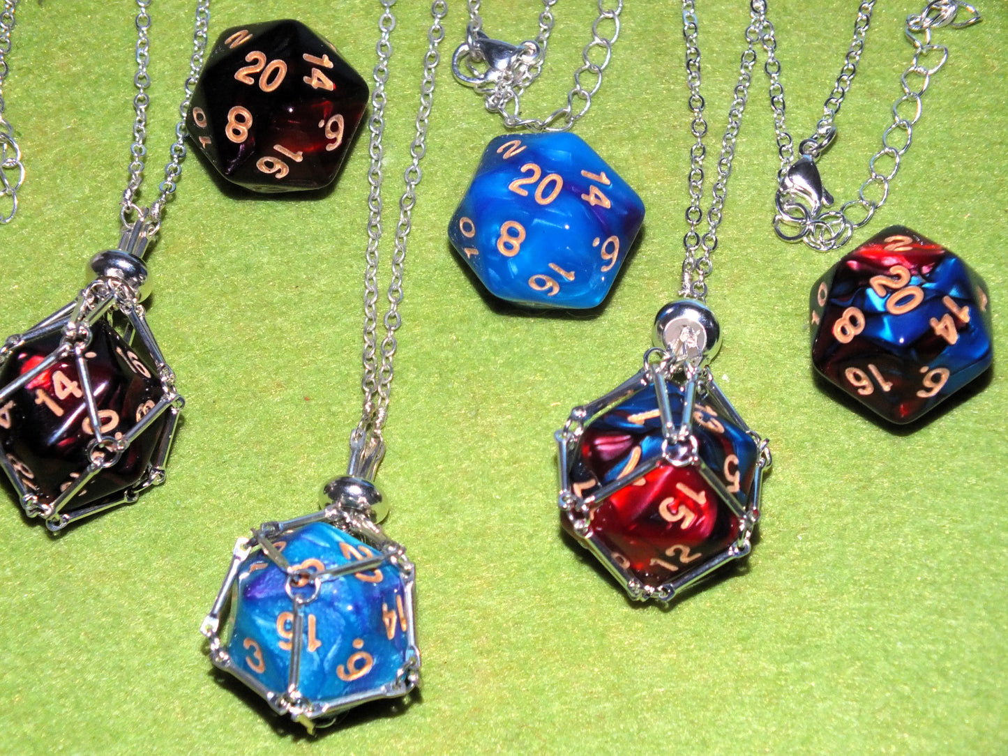 Wearable silver tone chain DICE JAIL plus d20 - Choose your necklace / dice combo & punish your Nat 1!