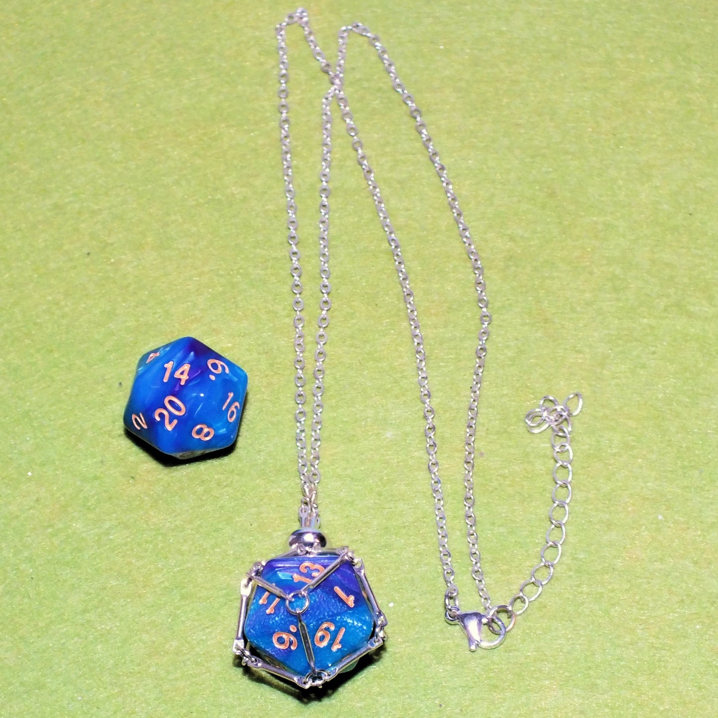 Wearable silver tone chain DICE JAIL plus d20 - Choose your necklace / dice combo & punish your Nat 1!