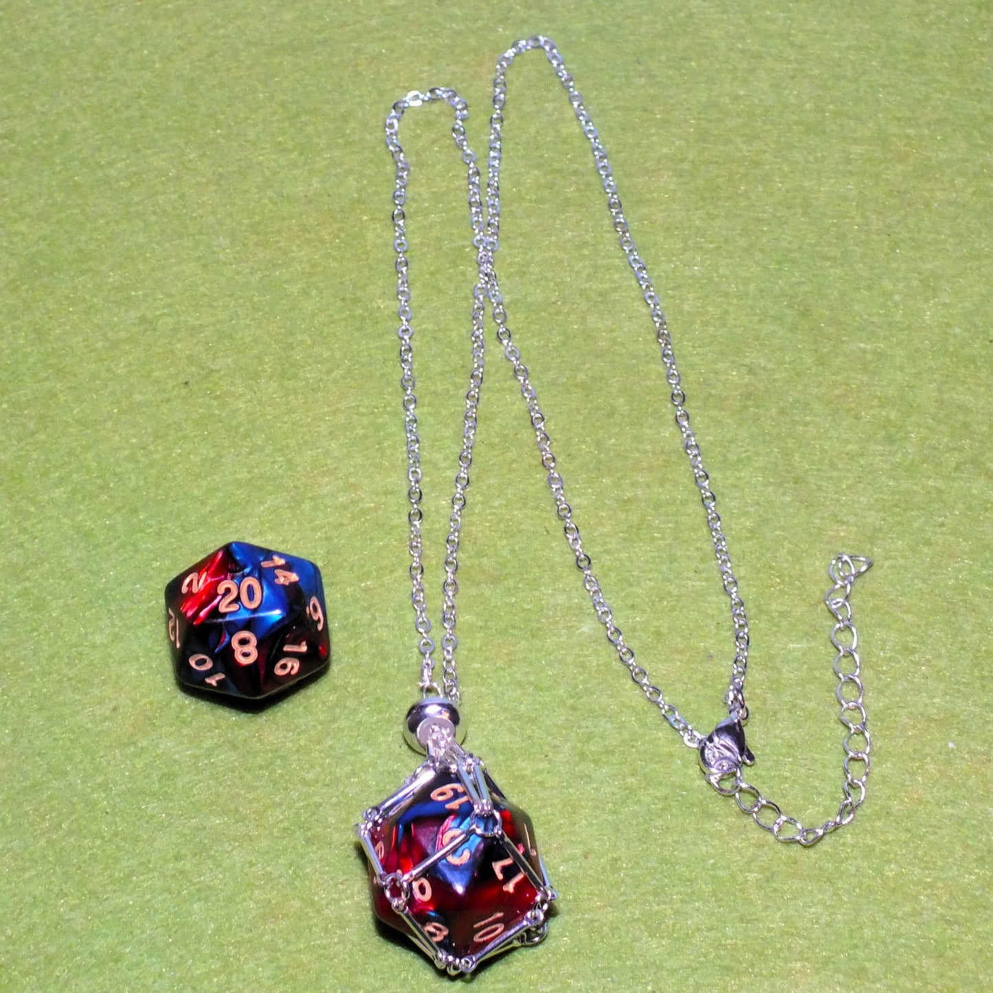 Wearable silver tone chain DICE JAIL plus d20 - Choose your necklace / dice combo & punish your Nat 1!