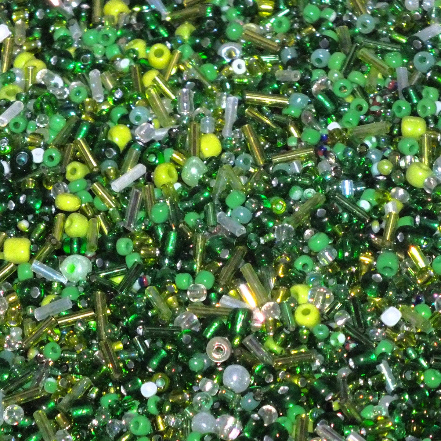 50g - 1kg Seed & bugle mixes - SPRING mix, 1mm~7mm glass beads - green, clear