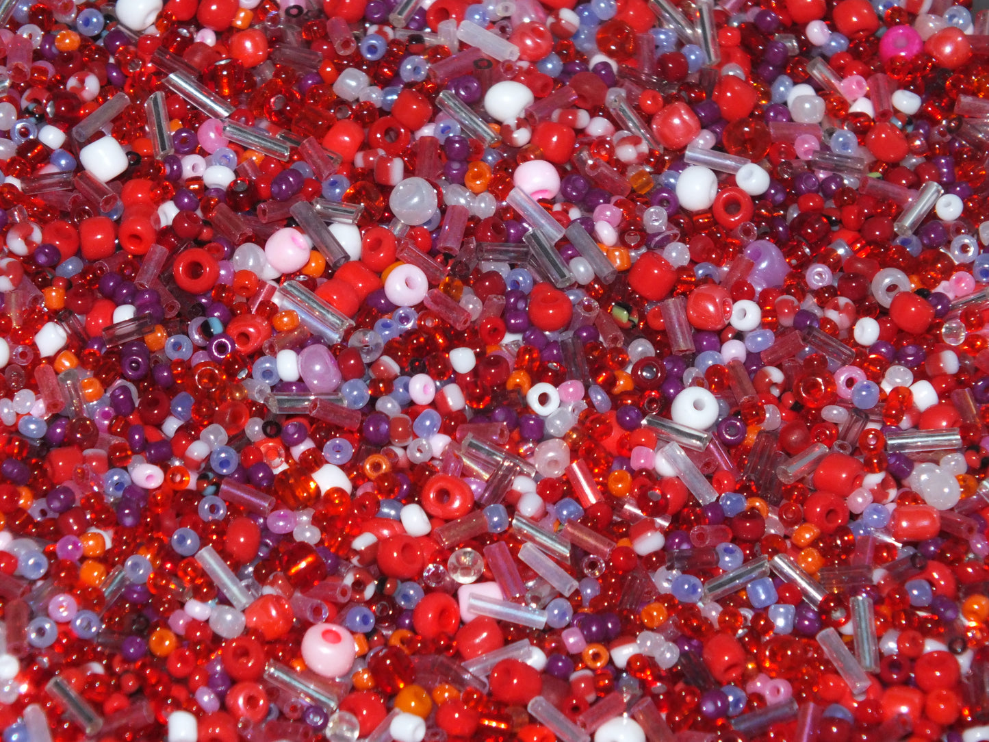 50g - 1kg Seed & bugle mixes - BERRY mix, 1mm~7mm glass beads - red, pink + more