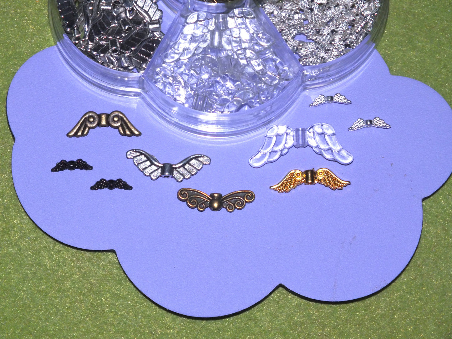 220pcs Angel wings spacer beads box - assorted sizes, styles & materials