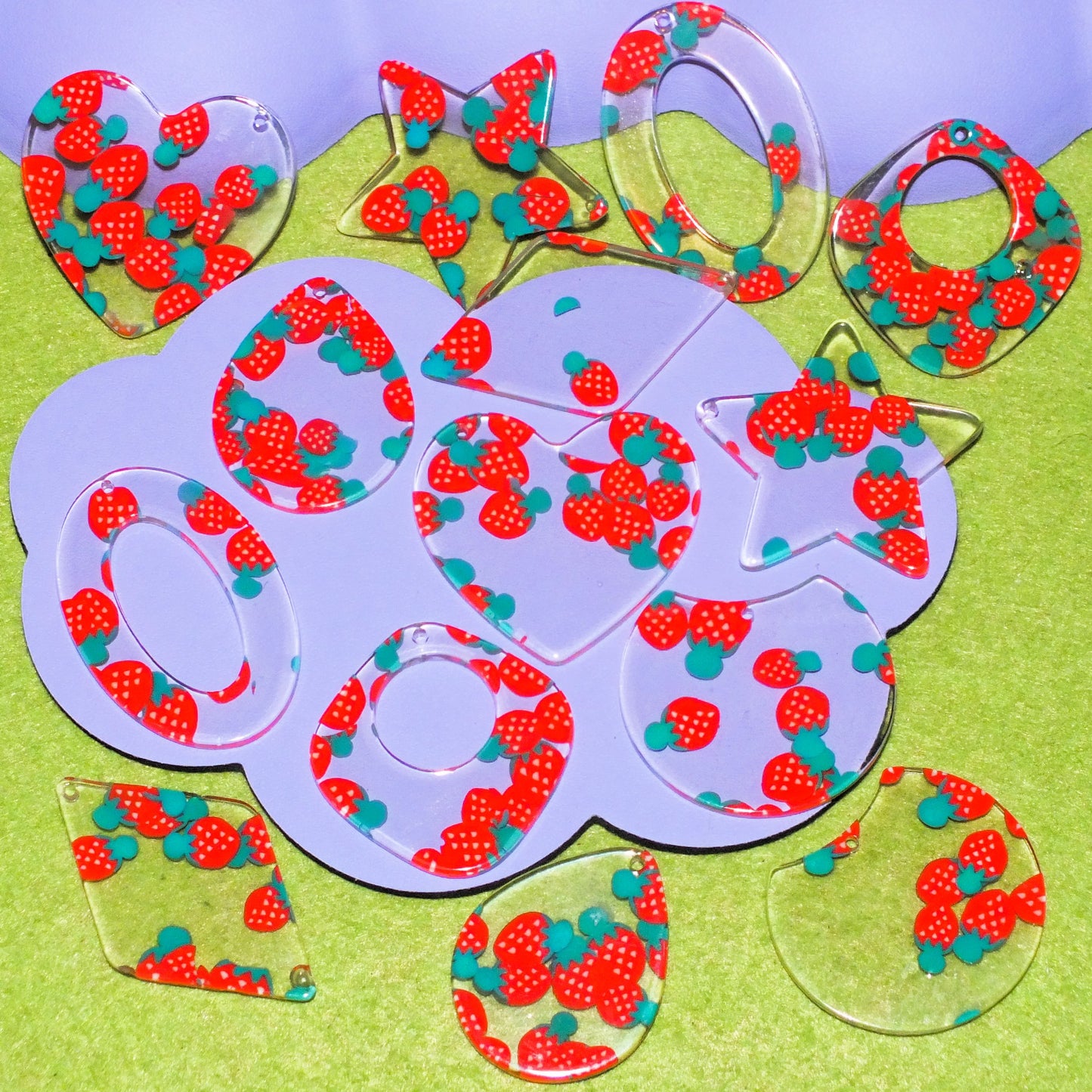 14pcs Strawberry Design Charms, Mixed Shapes
