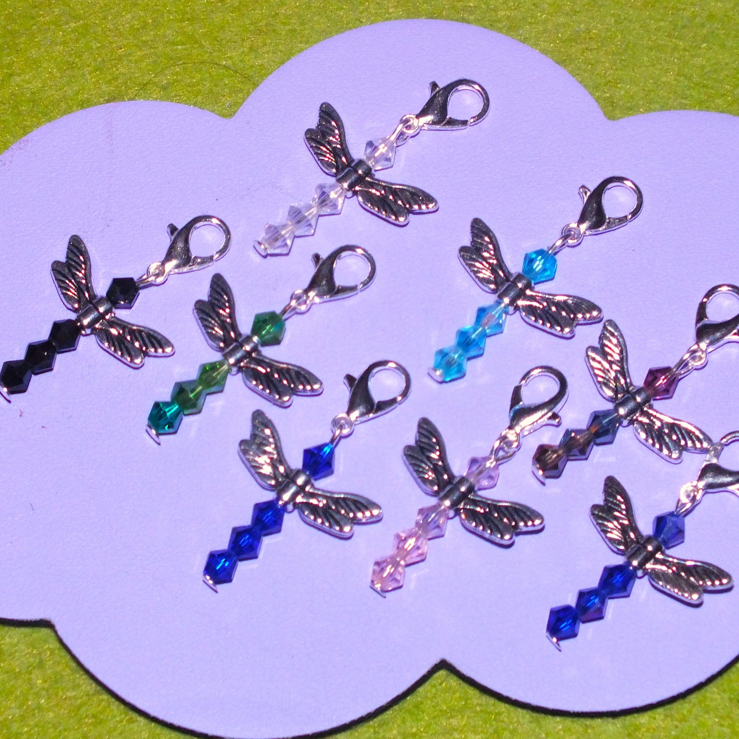 8 Handmade Glass Dragonfly Dangle Charms