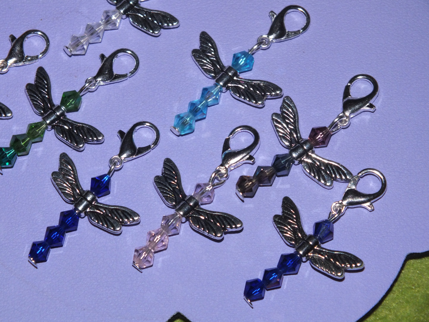 8 Handmade Glass Dragonfly Dangle Charms