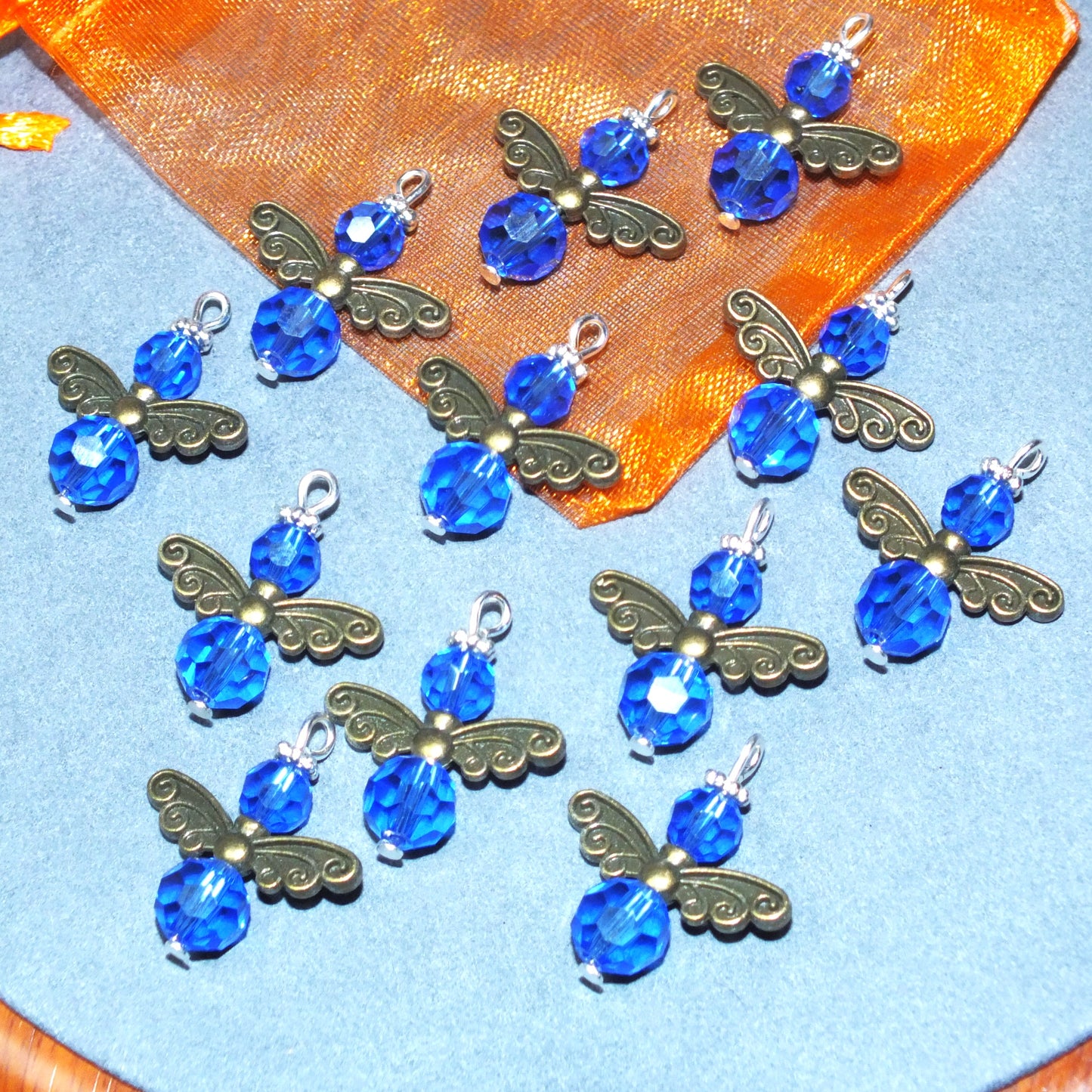 12pcs Faceted Blue Glass Guardian Angel Charms